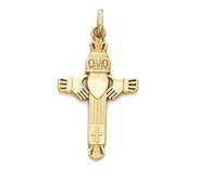 14k Yellow Gold Claddah Celtic Cross