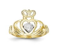 10K and Rhodium Ladies Claddagh Ring