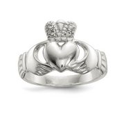 Sterling Silver Polished CZ Claddagh Ring