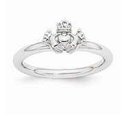 Sterling Silver Ladies and Children Stackable Expressions Rhodium Claddagh Ring