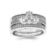 Sterling Silver Ladies Polished Rhodium plated Pav Trio Set Rings