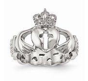 Stainless Steel Unisex Polished Claddagh with Cross Ring