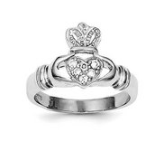 Ladies or Children Sterling Silver Polished CZ Claddagh Ring