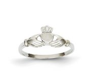 Ladies or Children 14K White Gold Polished and Satin Claddagh Ring