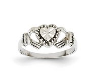 14k White Gold Child s Polished and Diamond Cut Claddagh Ring