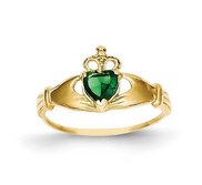 Ladies or Children 14K Green CZ Polished Claddagh Ring