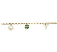 14k Yellow Gold Claddagh Charm Bracelet W  3 Charms  enamel 