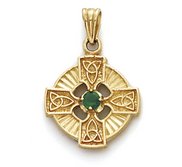 14K Yellow Gold Four Leaf Clover Charm W  Synthetic Emerald