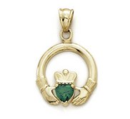 14K Yellow Gold Claddagh Charm w  Synthetic Emerald