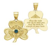 14K Yellow Gold Four Leaf Clover Charm w  Synthetic Emerald