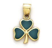 14K Yellow Gold Four Leaf Clover Enameled Charm