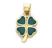 14K Yellow Gold Four Leaf Clover Enameled Charm