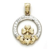 14K Yellow Gold   White Gold Claddagh Charm