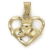 14K Yellow Gold Claddagh Charm