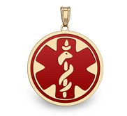 14k Gold Filled Medical ID Round Charm or Pendant with Red Enamel