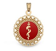 14k Yellow Gold Medical ID Round Charm or Pendant with Red Enamel