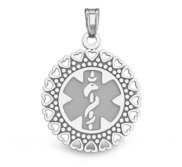 14k White Gold Medical ID Round Charm or Pendant