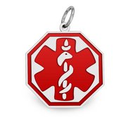 Sterling Silver Medical ID Octagon Charm or Pendant with Red Enamel