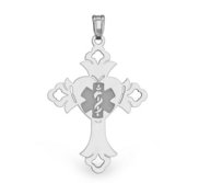 14K White Gold Medical ID Cross Charm or Pendant