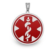 Sterling Silver Medical ID Round Charm or Pendant with Red Enamel