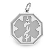 14K White Gold Medical ID Octagon Charm or Pendant