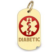 14k Yellow Gold Diabetic Dog Tag Charm or Pendant with Red Enamel