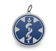 Stainless Steel Medical ID Charm or Pendant with Blue Enamel