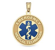 14K Yellow Gold EMT w  Blue Enamel Medical ID Charm or Pendant