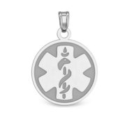 14k White Gold Medical ID Round Charm or Pendant