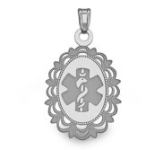 14k White Gold Medical ID Oval Charm or Pendant