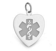 Sterling Silver Medical ID Heart Charm or Pendant