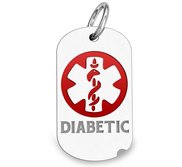 14k White Gold Diabetic Dog Tag Charm or Pendant with Red Enamel