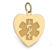 14K Yellow Gold Medical ID Heart Charm or Pendant