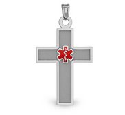 Stainless Steel Medical ID Cross with Red Enamel