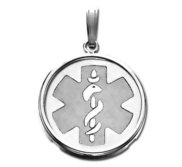 14k White Gold Medical ID Round Bezel Frame Charm or Pendant