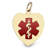 14K Yellow Gold Medical ID Round Charm or Pendant with Red Enamel