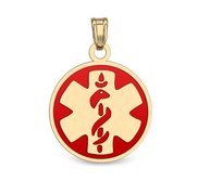 14k Gold Filled Medical ID Round Charm or Pendant with Red Enamel