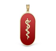 14k Yellow Gold Medical ID Pill Shaped Charm or Pendant with Red Enamel