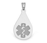 14k White Gold Medical ID Teardrop Charm or Pendant