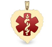 14k Yellow Gold Medical ID Heart Charm or Pendant with Red Enamel