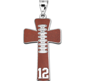 Football Stitch Enameled Cross Pendant w  Number