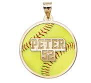 Color Enameled  Yellow Softball Pendant with Name   Number