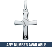 Sterling Silver High Polished Baseball Cross w  Number