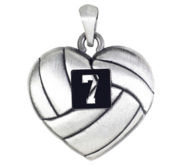 Sterling Silver Heart Shaped Volleyball Pendant w  Number   Chain