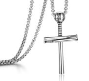 Sterling Silver Baseball Bat Cross Pendant w  20 inch Chain