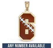 Football Color Enameled Single Number Pendant or Charm