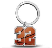 Sterling Silver Basketball Number   Stainless Steel Key Ring with 1 or 2 Digits