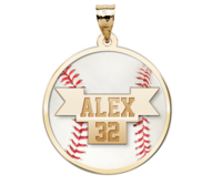 Color Enameled Baseball Pendant with Name   Number