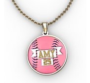 Color Enameled  Pink Softball Pendant with Name   Number