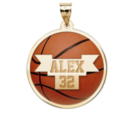 Color Enameled  Basketball Pendant with Name   Number